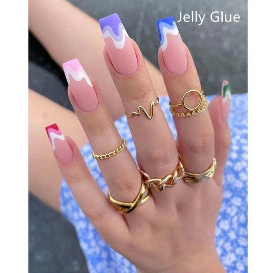 Fake Nails Multicolored Wave Pattern Nail Art