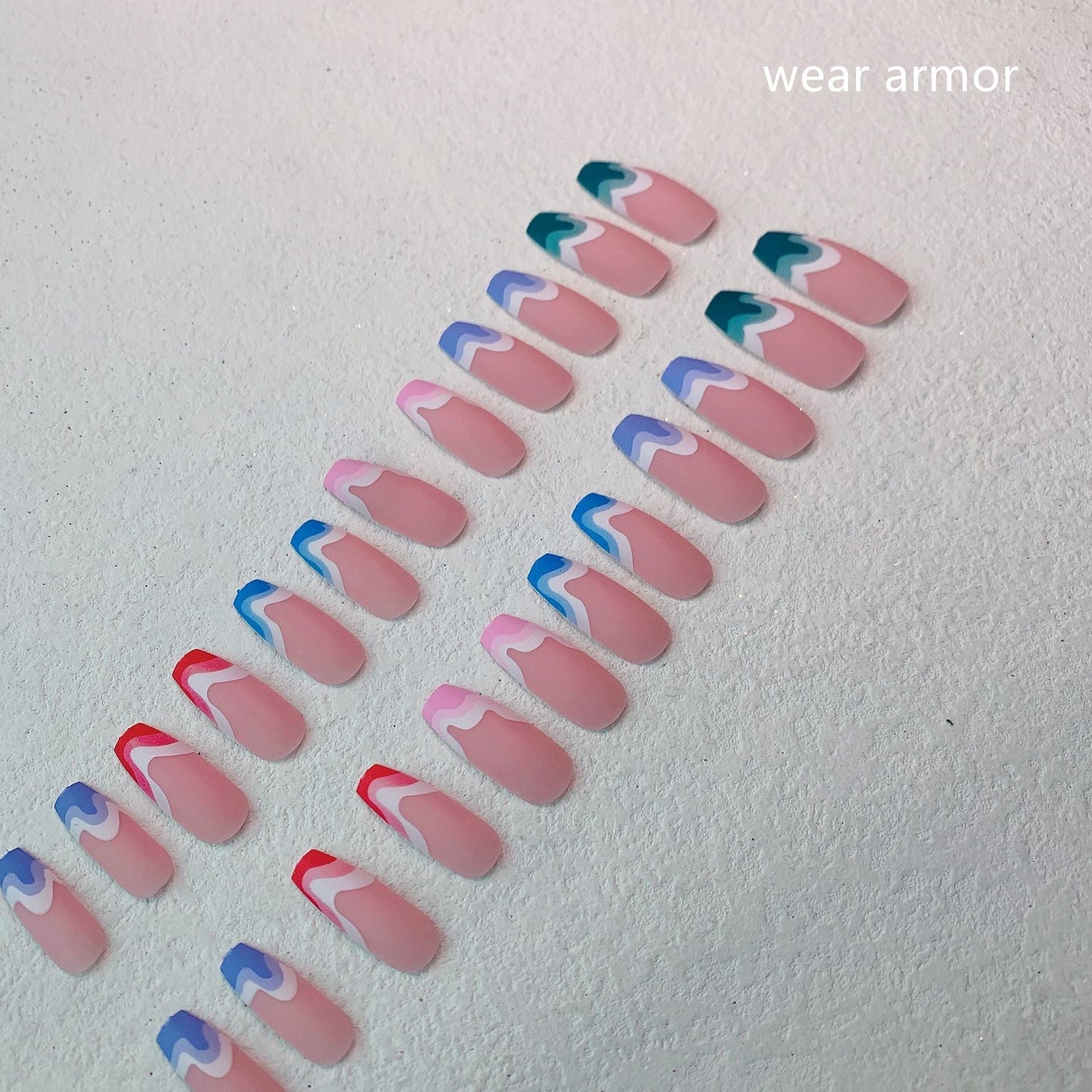 Fake Nails Multicolored Wave Pattern Nail Art