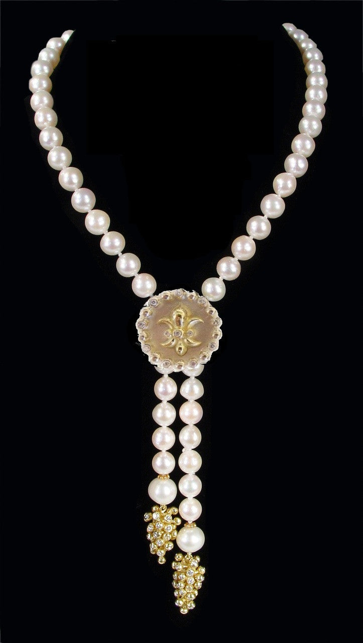 Fleur De Lis Pendant/Necklace or Pearl Enhancer-Silver, 18K Gold, Center Diamonds-24