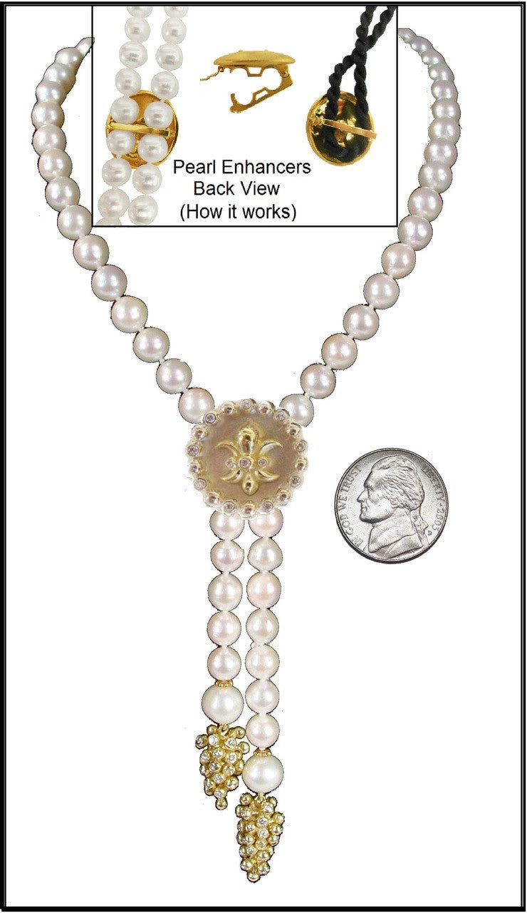 Fleur De Lis Pendant/Necklace or Pearl Enhancer-Silver, 18K Gold, Center Diamonds-6