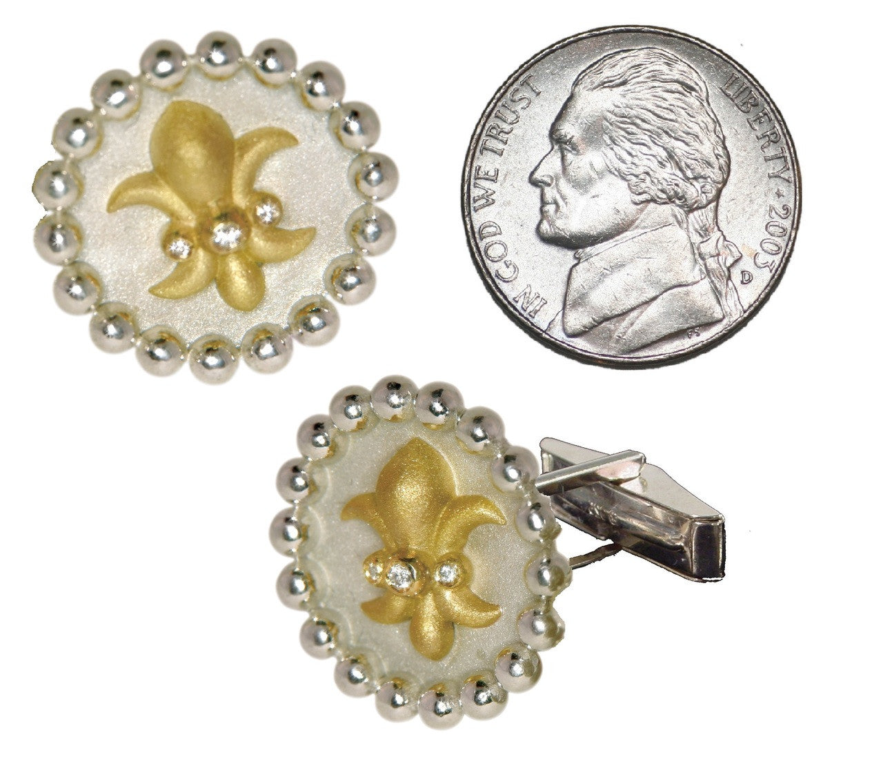 Fleur De Lis Cufflinks: Sterling Silver & 18K gold with Diamonds