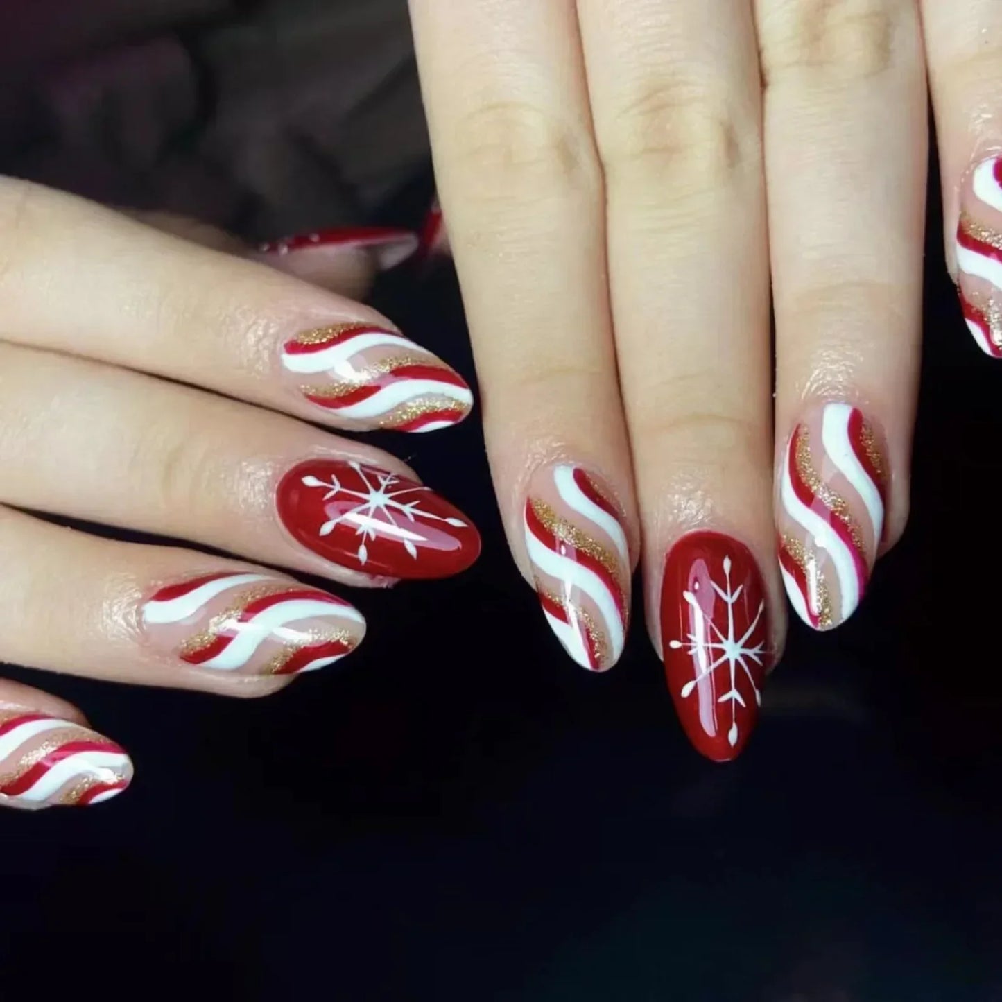 Gold Powder Christmas Fake Nails