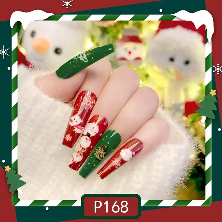 Gold Powder Christmas Fake Nails