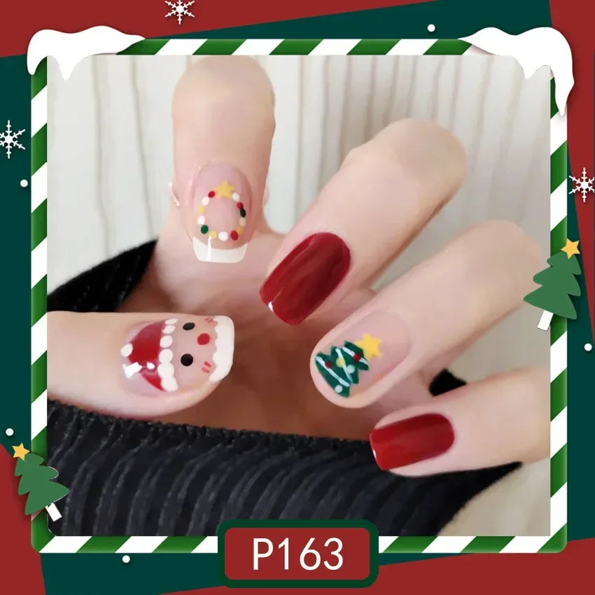 Gold Powder Christmas Fake Nails