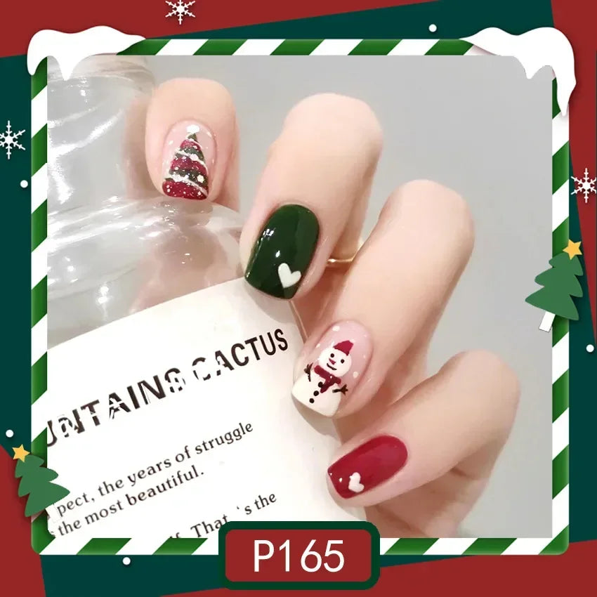 Gold Powder Christmas Fake Nails
