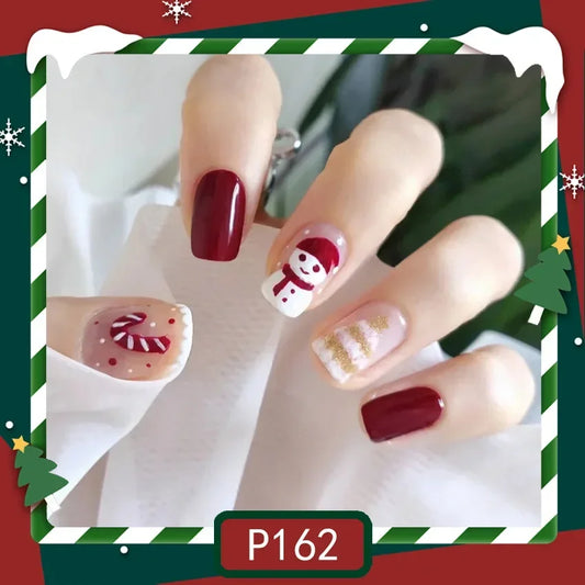 Gold Powder Christmas Fake Nails