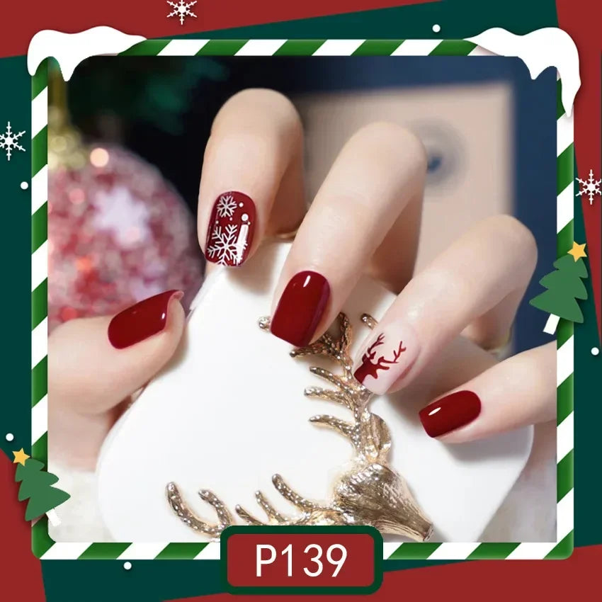 Gold Powder Christmas Fake Nails