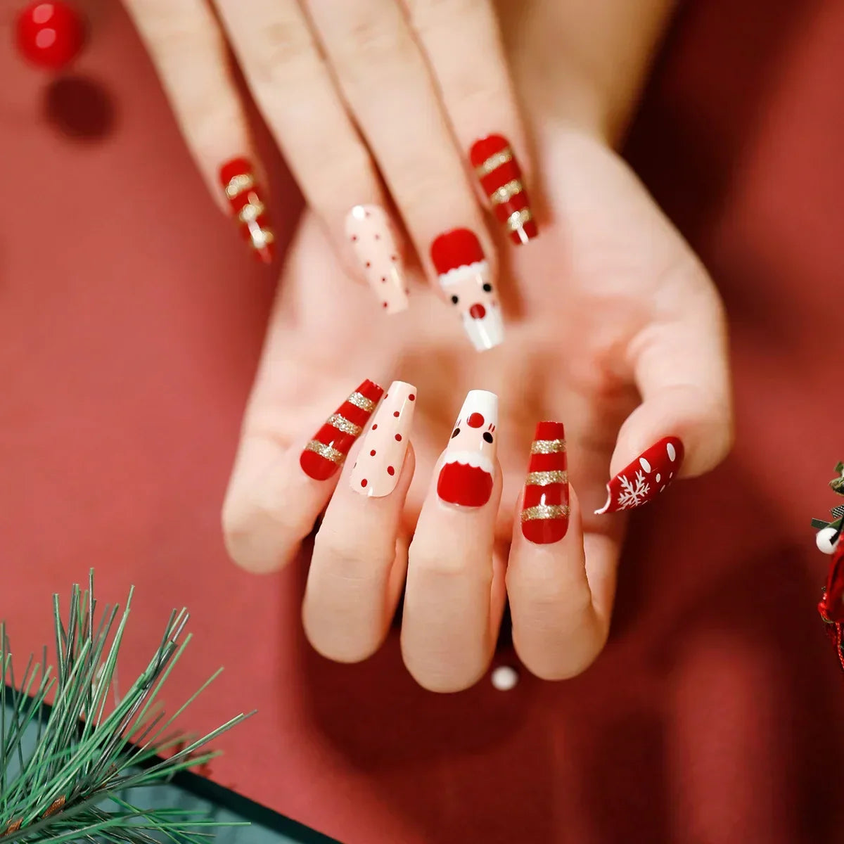 Gold Powder Christmas Fake Nails