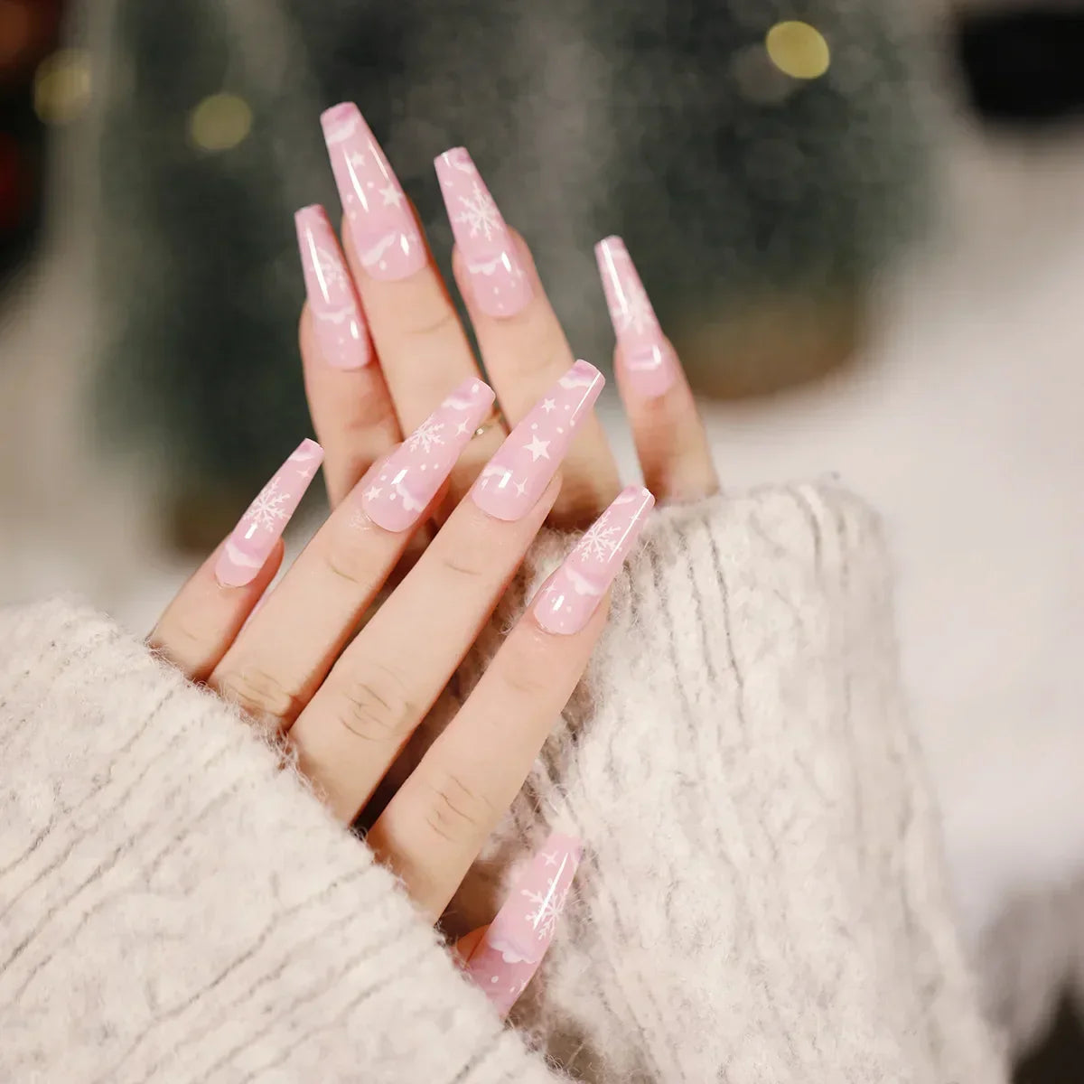 Gold Powder Christmas Fake Nails