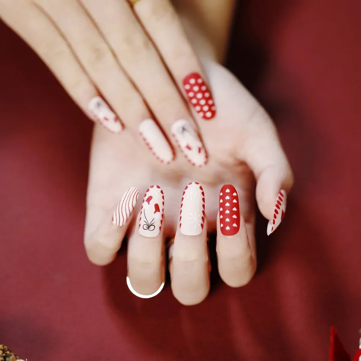 Gold Powder Christmas Fake Nails