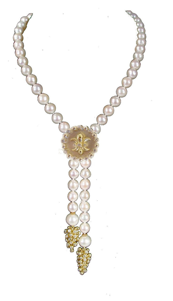 Fleur De Lis Pendant/Necklace or Pearl Enhancer-Silver, 18K Gold, Center Diamonds-4