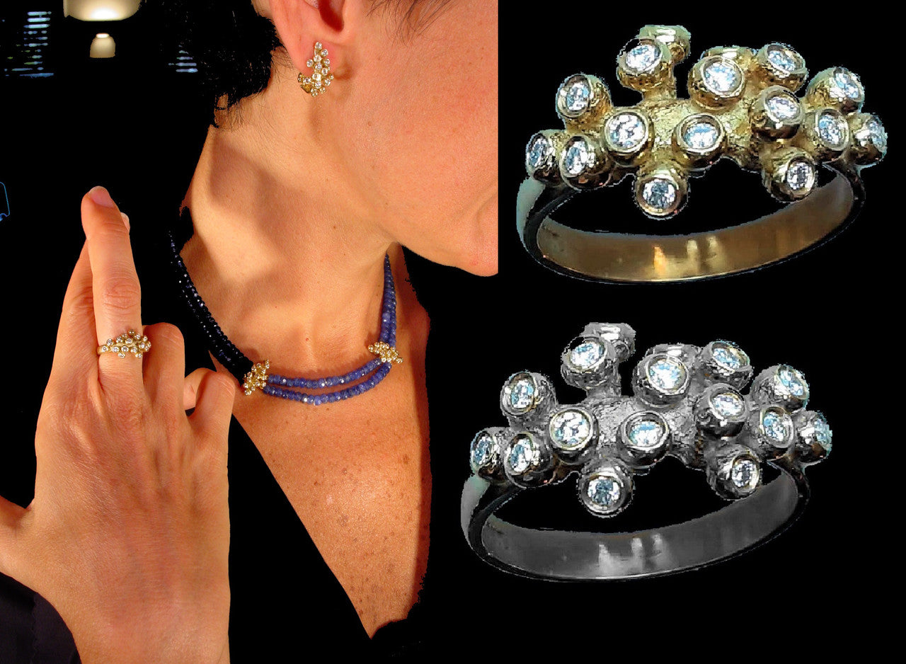 Grapes Ring, 14K Gold with Diamonds