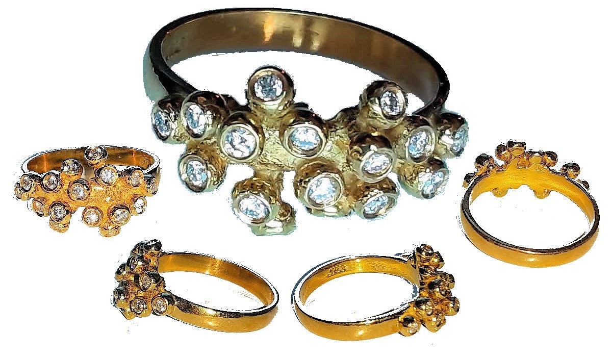 Grapes Ring, 14K Gold with Diamonds