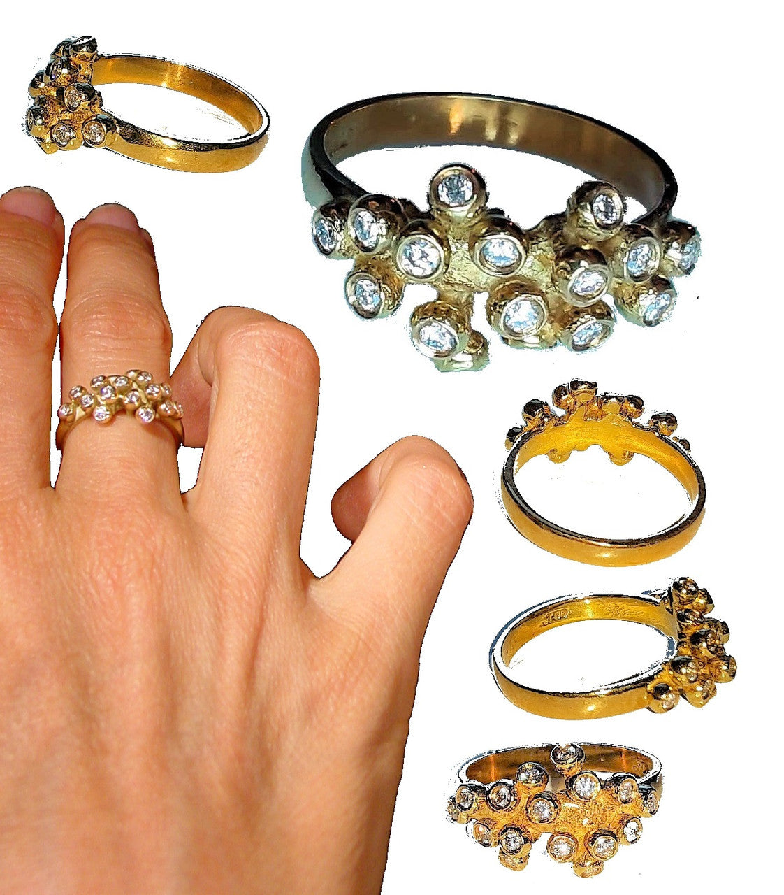 Grapes Ring, 14K Gold with Diamonds
