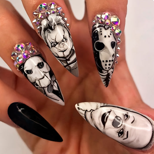 Holiday-Themed Long Almond Press-On Nails
