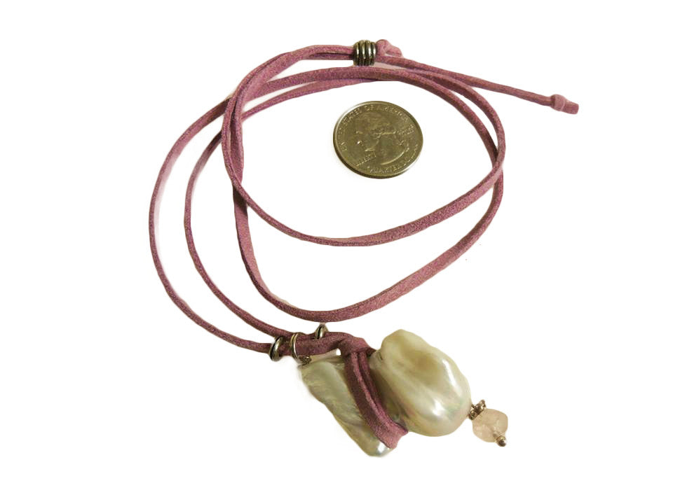 Throwaway Elegance and a Little Bit of WOW!!! Jumbo Pearl-21 on lavender cord with rose quartz-0