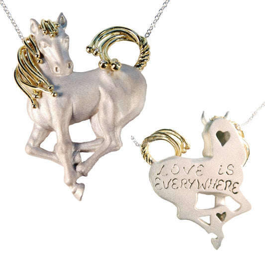 Equestrian Horse Heart Shape Necklace. Love is Everywhere. Diamonds in 18K Gold & Sterling Silver-0