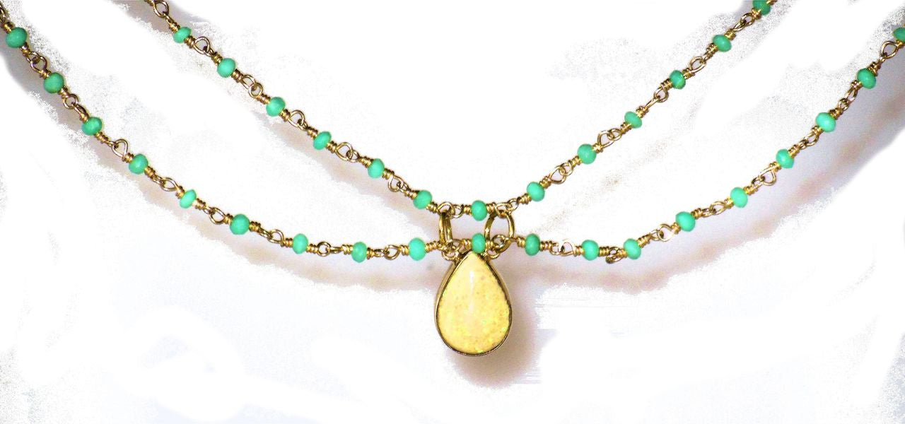 Ethiopian Opal on Chrisoprace wire wrapped double necklace-1
