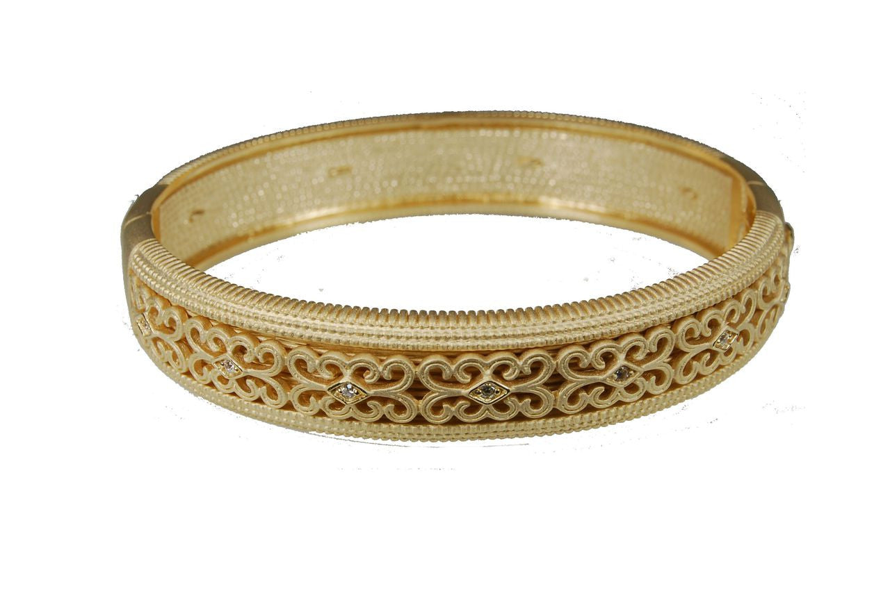Elegant Gold & Sparkle-oval bangle in sterling silver, 18K plate & CZ
