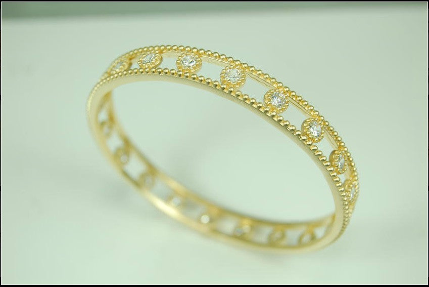 Capri- Gold & Sparkle-round bangle in sterling silver, 18K plate & CZ-1