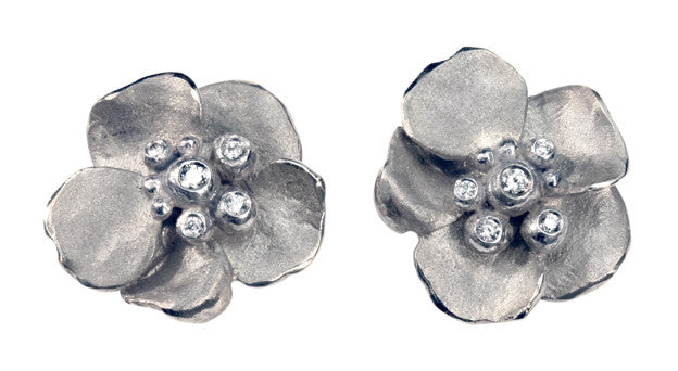 Metal Petals- Pansy Earring-Small-Sterling Silver & Diamonds