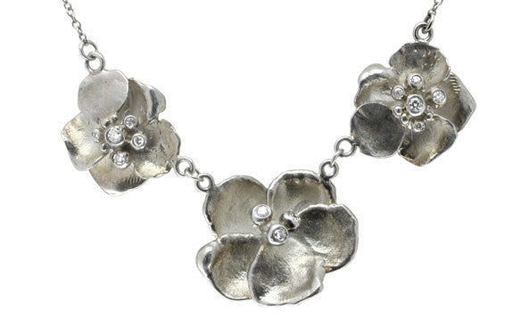 Metal Petals- Pansy Earring-Small-Sterling Silver & Diamonds