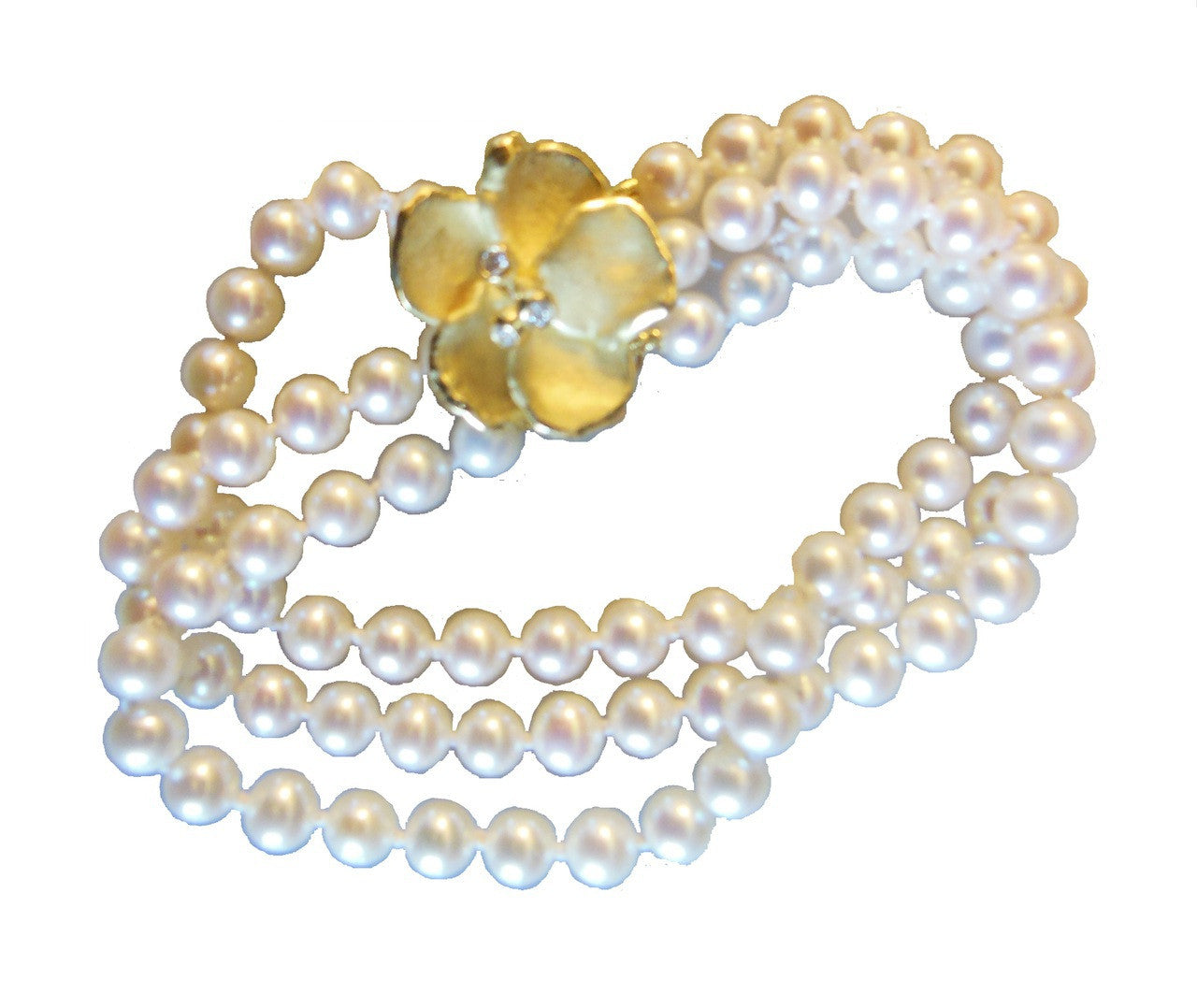 Metal Petals- Pansy Bracelet on pearls-18K  Gold & Diamonds-0