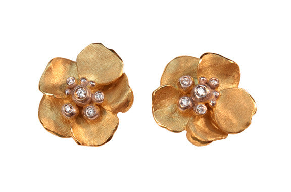 Metal Petals- Pansy Earring-Small-Sterling Silver & Diamonds