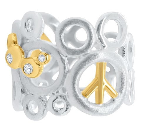 Peace, Love and Abundance Ring (Narrow) Diamonds in 18K Gold & Sterling Silver-14