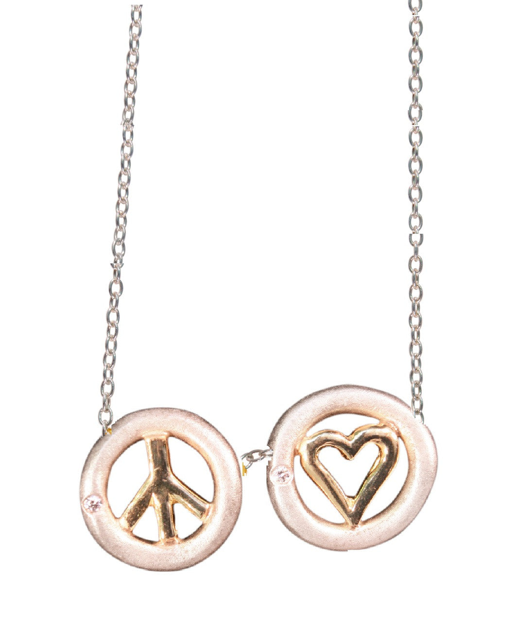 Peace and Love necklace 18k gold, sterling, tiny diamonds on silver chain-1