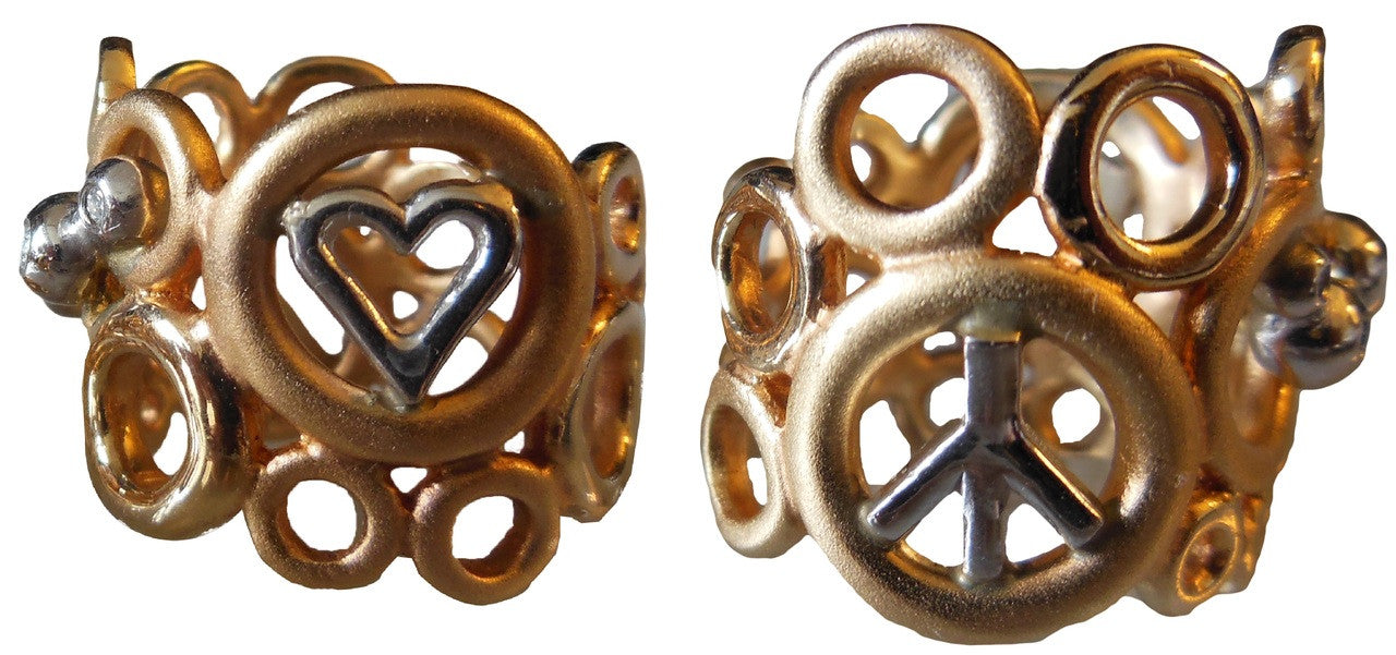 Peace, Love and Abundance Ring (Narrow) Yellow & White 18K Gold with Diamonds-1