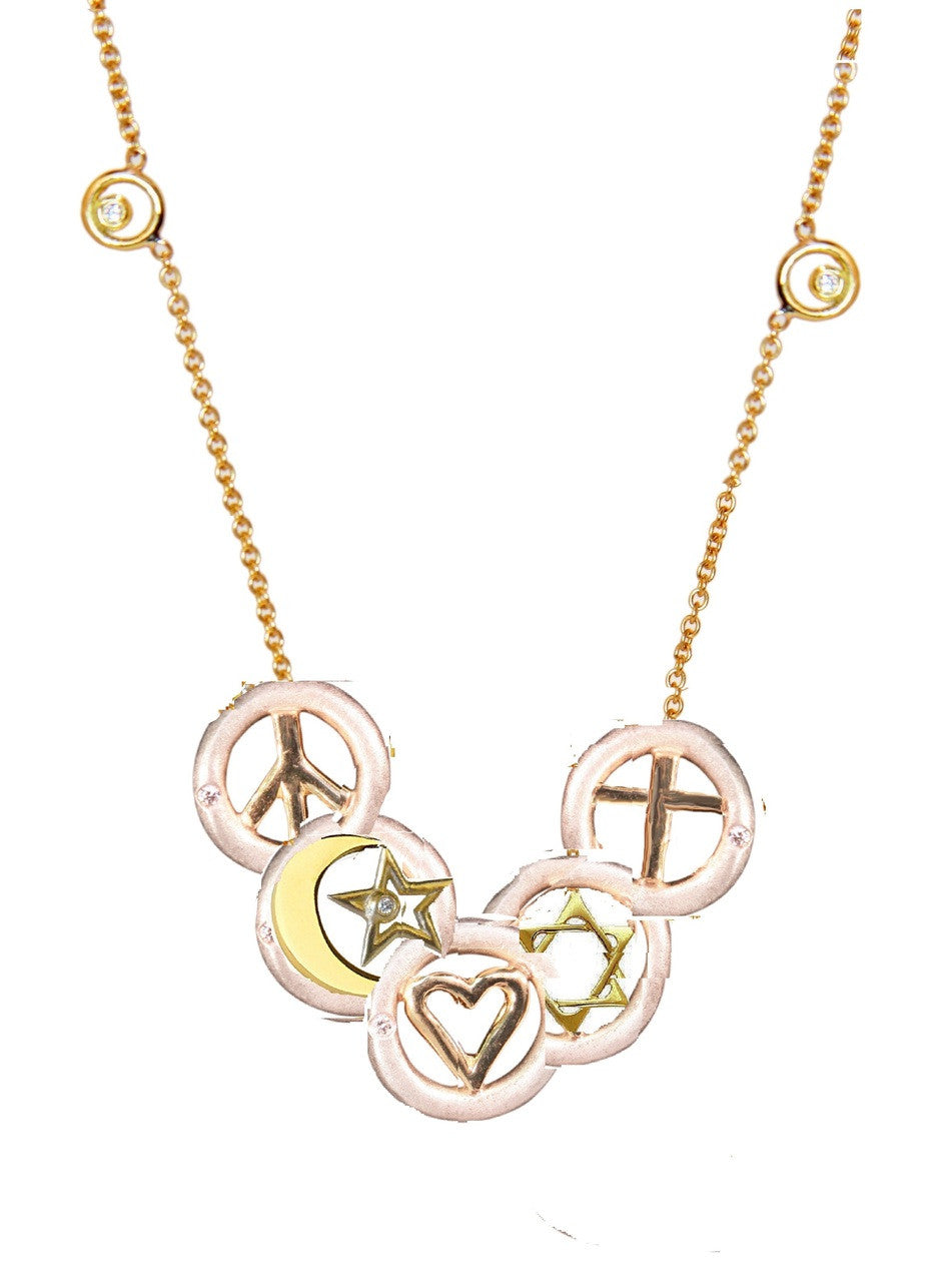 Religion- Peace, Love & Monotheistic Religions- 18K and Sterling with diamonds-3