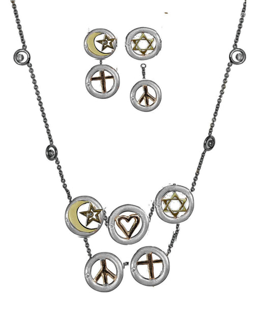Religion- Peace, Love & Monotheistic Religions- 18K and Sterling with diamonds-0