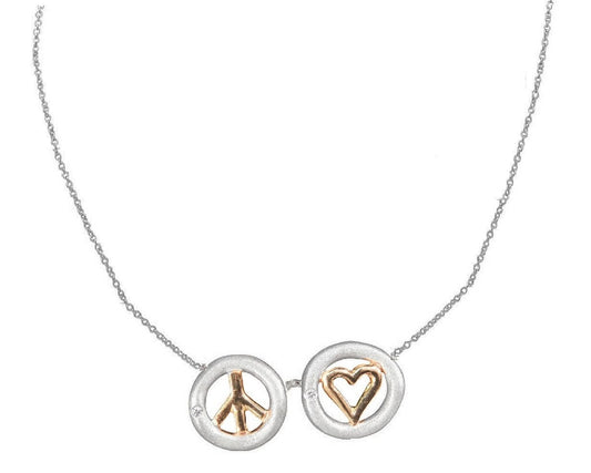 Peace and Love necklace 18k gold, sterling, tiny diamonds on silver chain-0