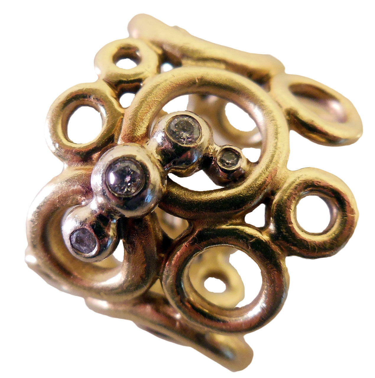 Peace, Love and Abundance Ring (Narrow) Yellow & White 18K Gold with Diamonds-7