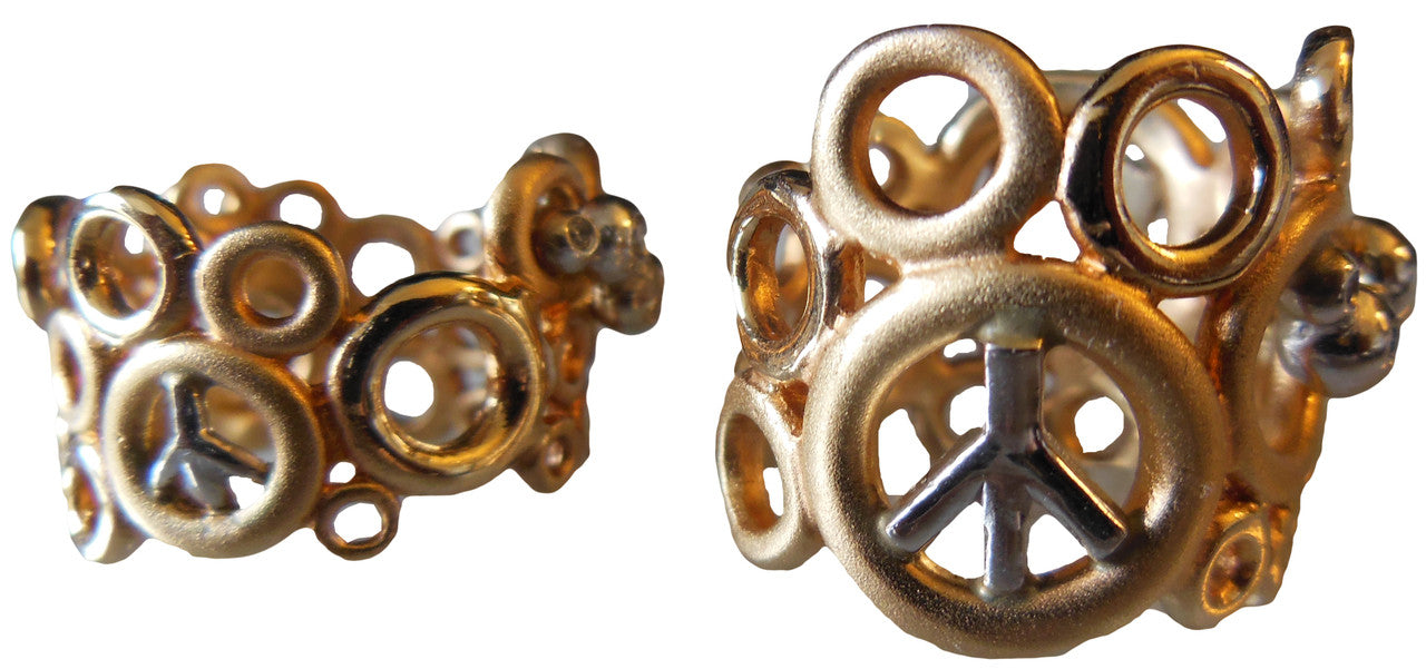 Peace, Love and Abundance Ring (Narrow) Yellow & White 18K Gold with Diamonds-5