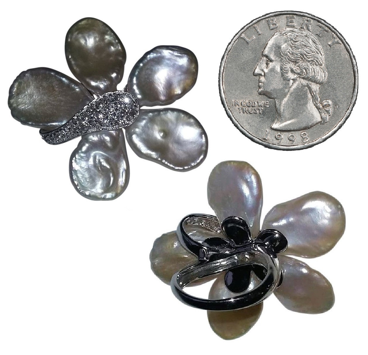 Fabulously Fun Sparkle Center Petal Pearl Flower Ring: Chinese Freshwater Pearls, Sterling Silver-5
