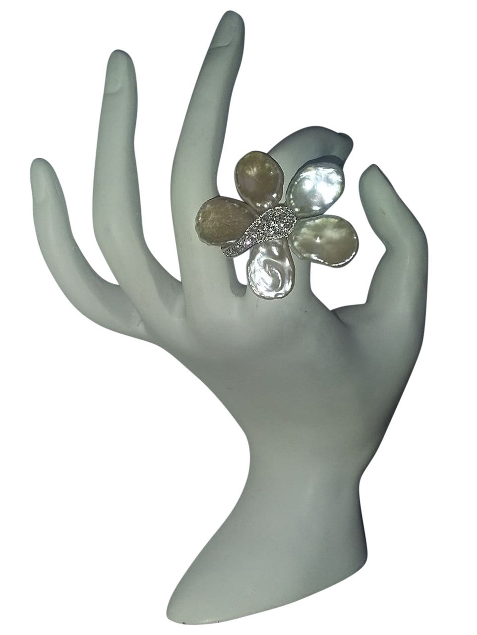Fabulously Fun Sparkle Center Petal Pearl Flower Ring: Chinese Freshwater Pearls, Sterling Silver-1