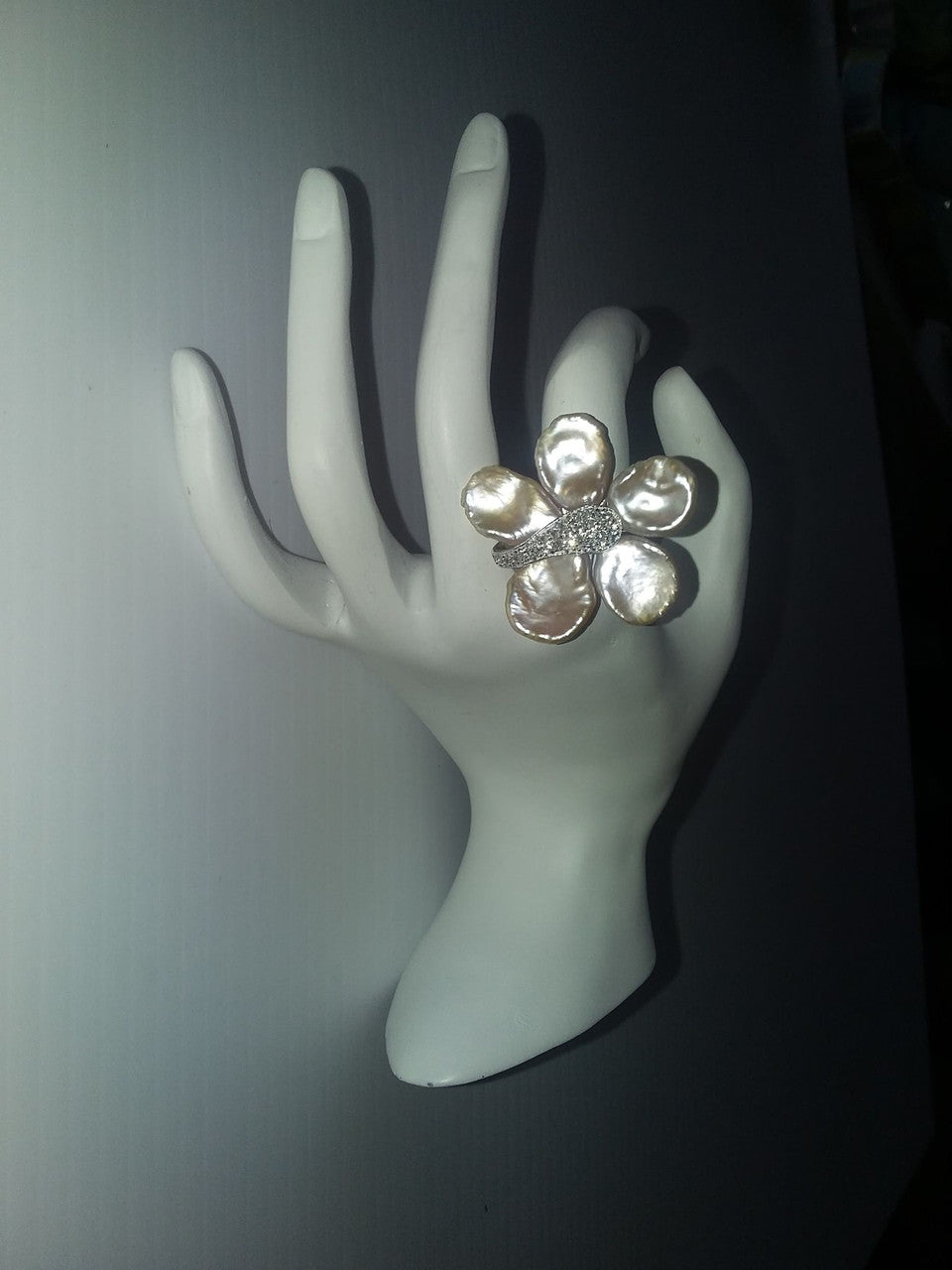 Fabulously Fun Sparkle Center Petal Pearl Flower Ring: Chinese Freshwater Pearls, Sterling Silver-4
