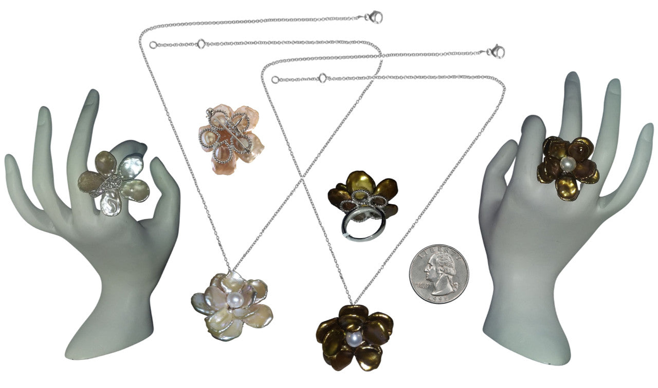 Fabulously Fun Sparkle Center Petal Pearl Flower Ring: Chinese Freshwater Pearls, Sterling Silver-2