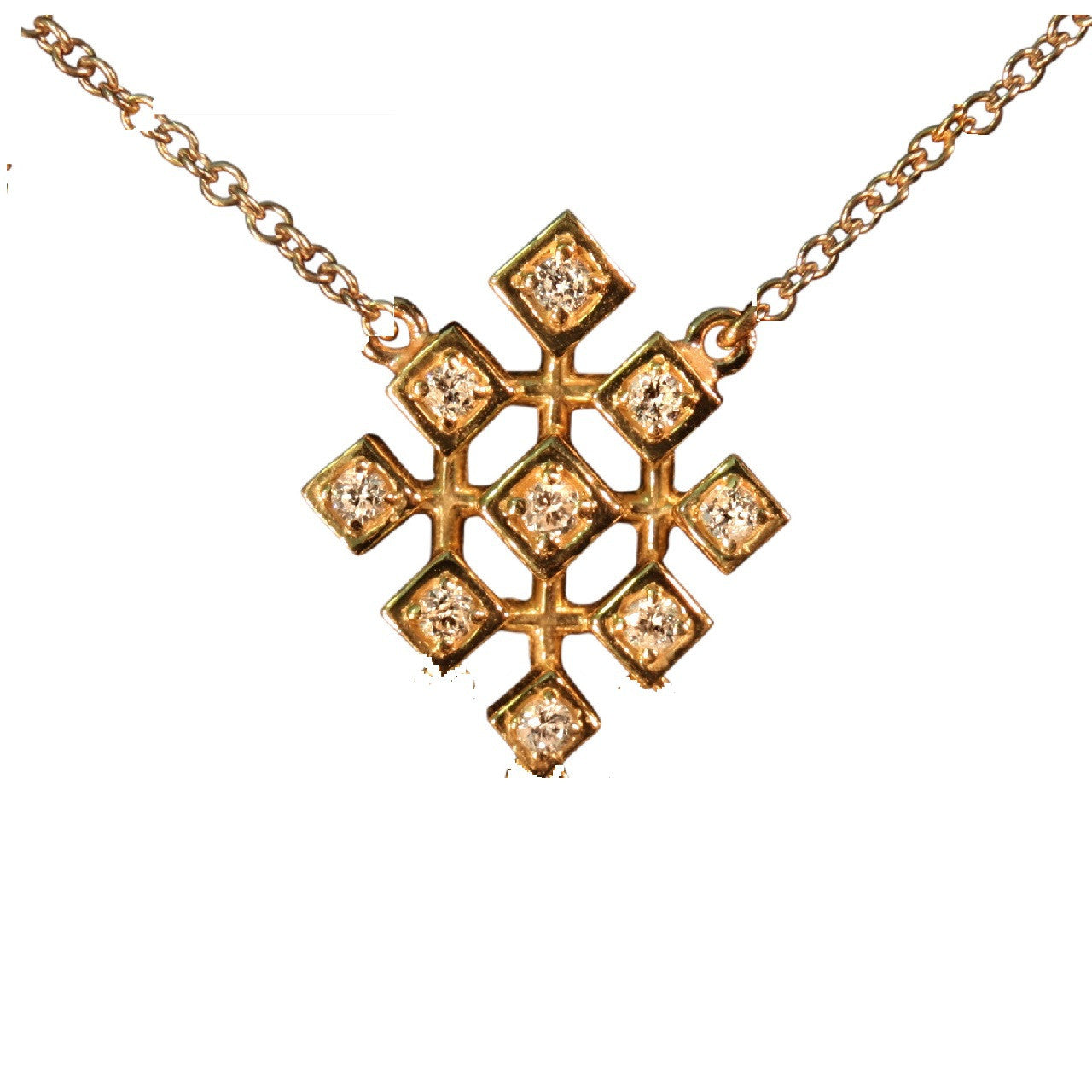 Pyramid Squares Necklace- 18K & diamonds-1