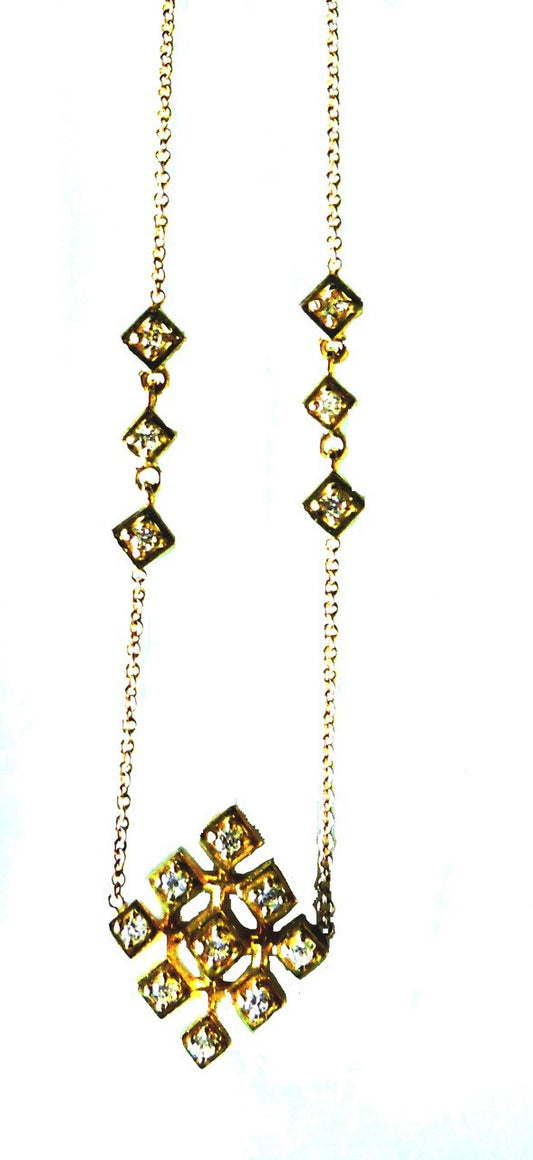 Pyramid Squares Necklace- 18K & diamonds-0