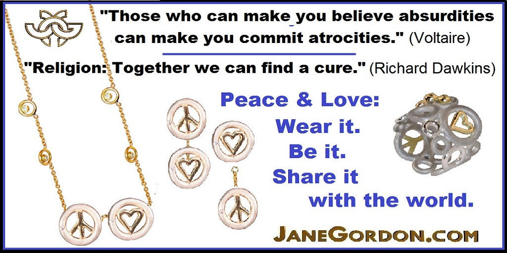 Peace and Love necklace 18k gold, sterling, tiny diamonds on silver chain-6