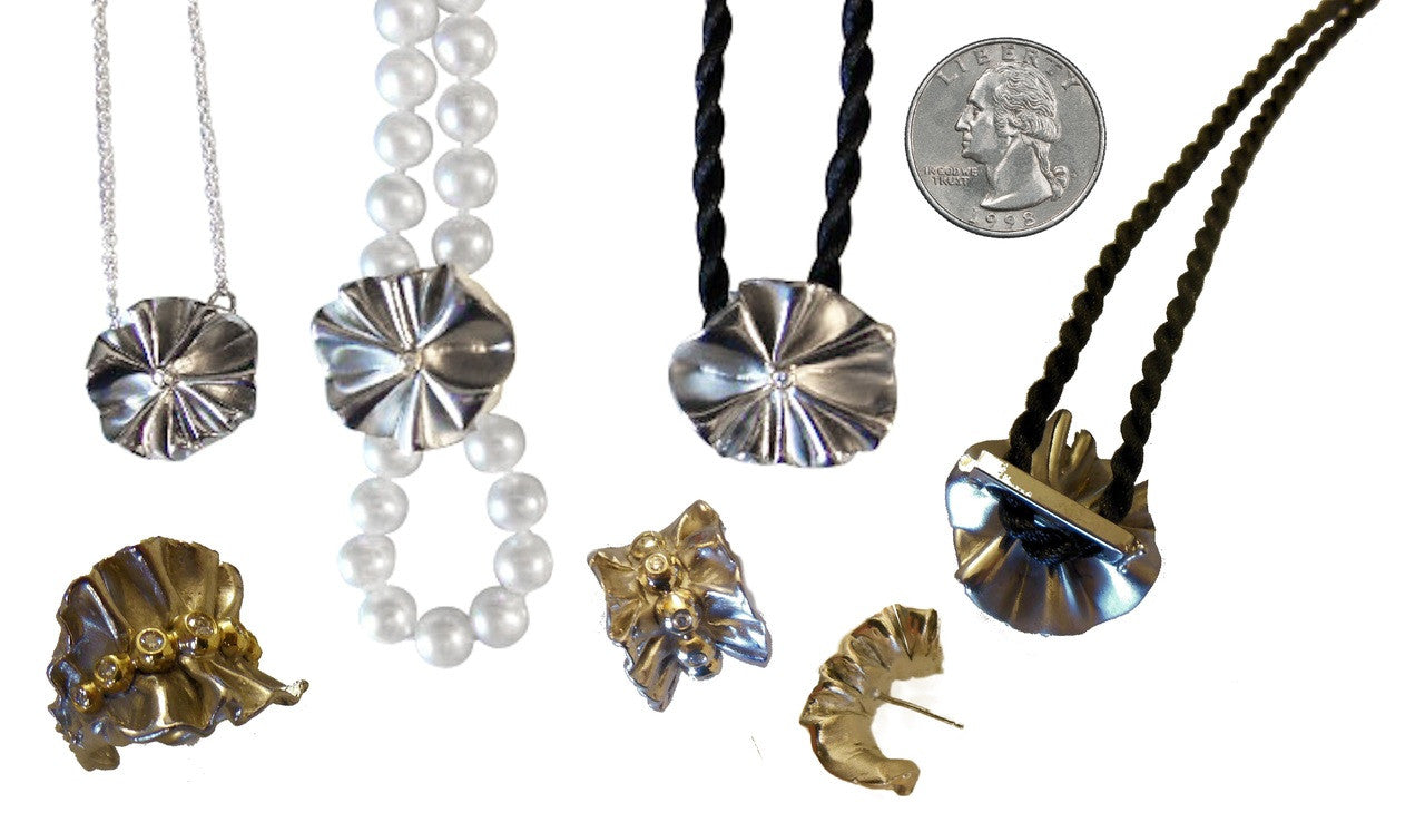 Ruffle Pendant: Single Diamond in 18K Gold Dot Set in Sterling Silver-11