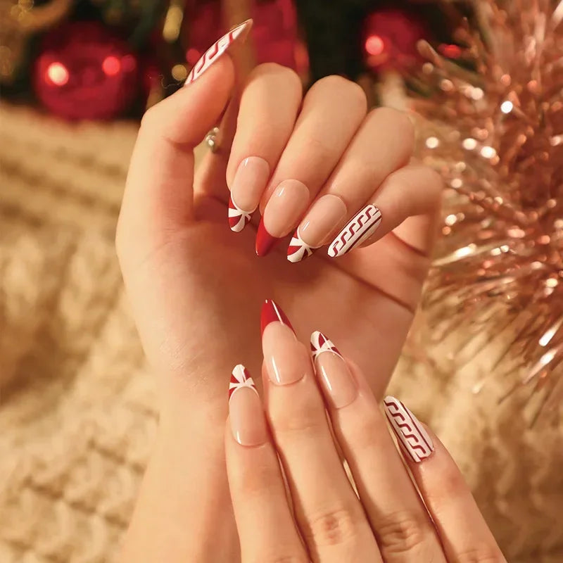 Gold Powder Christmas Fake Nails