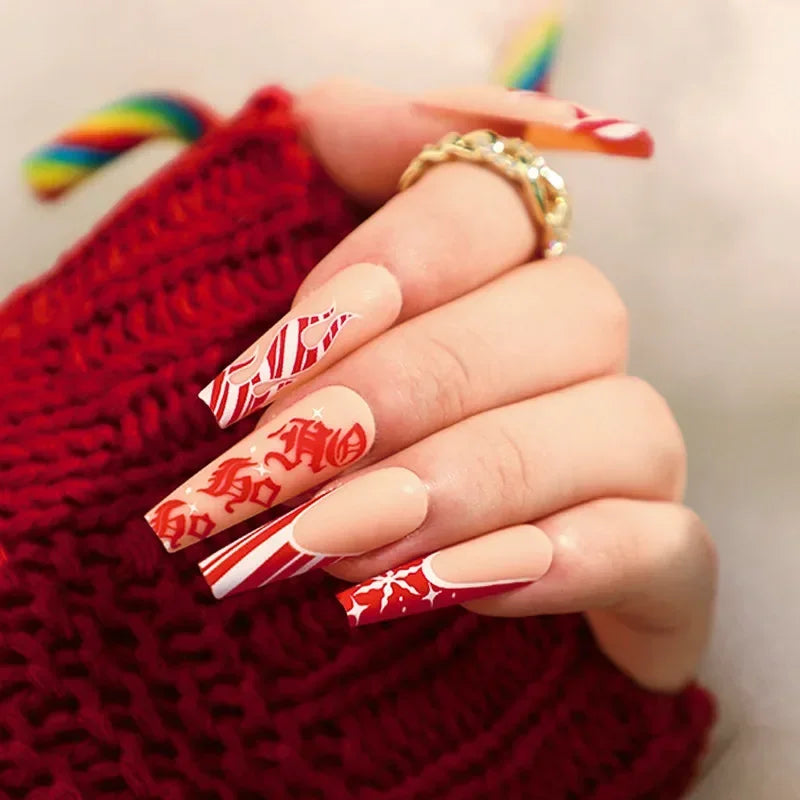Gold Powder Christmas Fake Nails