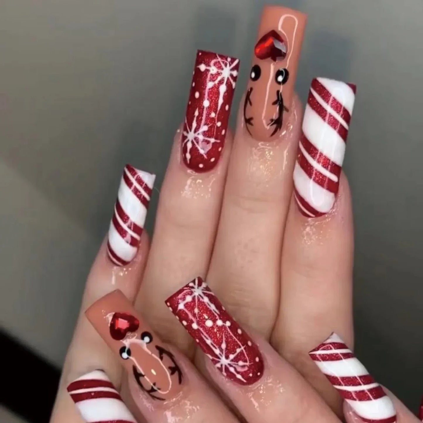 Gold Powder Christmas Fake Nails