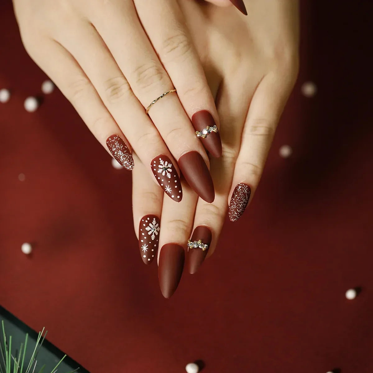 Gold Powder Christmas Fake Nails