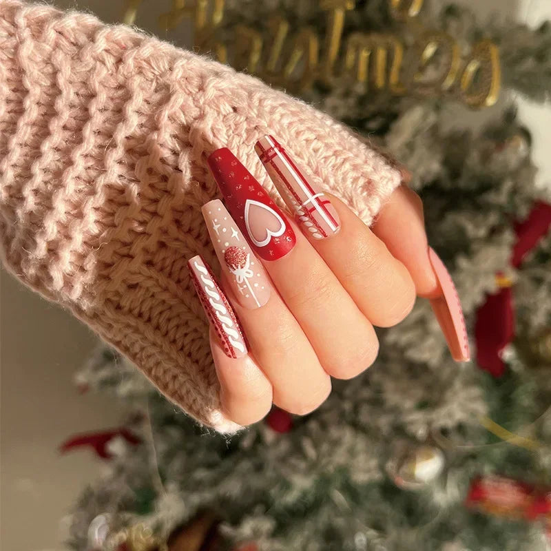 Gold Powder Christmas Fake Nails