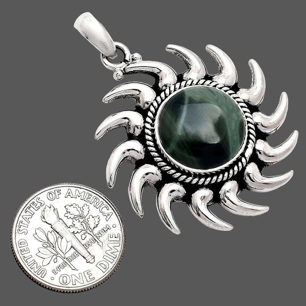 Sun - Natural Spider Web Obsidian Pendant P-1264 SDP152551
